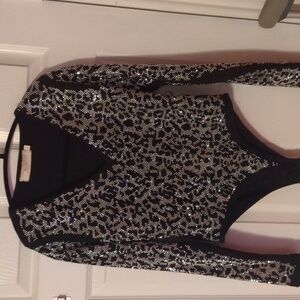 Shiny silver and black leopard print bodysuit
